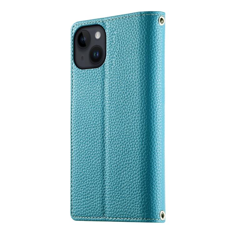 For iPhone 14 / 13 Stitching Multi-card Zipper Wallet Leather Phone Case with Short Strap