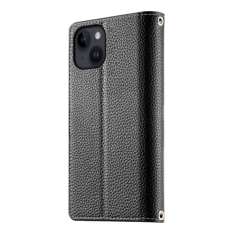 For iPhone 14 / 13 Stitching Multi-card Zipper Wallet Leather Phone Case with Short Strap