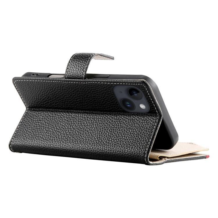 For iPhone 14 / 13 Stitching Multi-card Zipper Wallet Leather Phone Case with Short Strap
