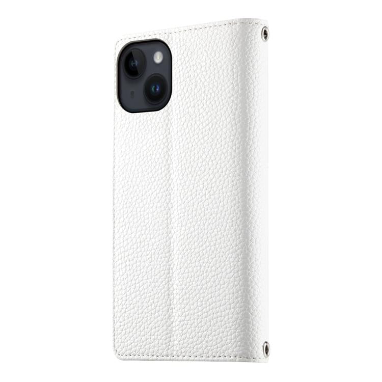 For iPhone 14 / 13 Stitching Multi-card Zipper Wallet Leather Phone Case with Short Strap