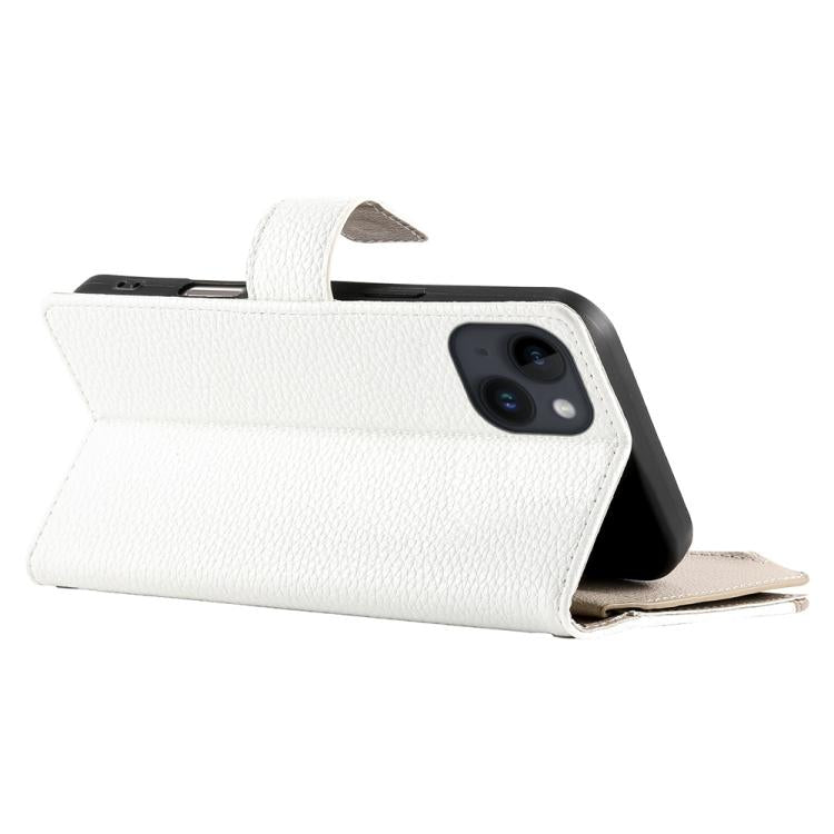 For iPhone 14 / 13 Stitching Multi-card Zipper Wallet Leather Phone Case with Short Strap