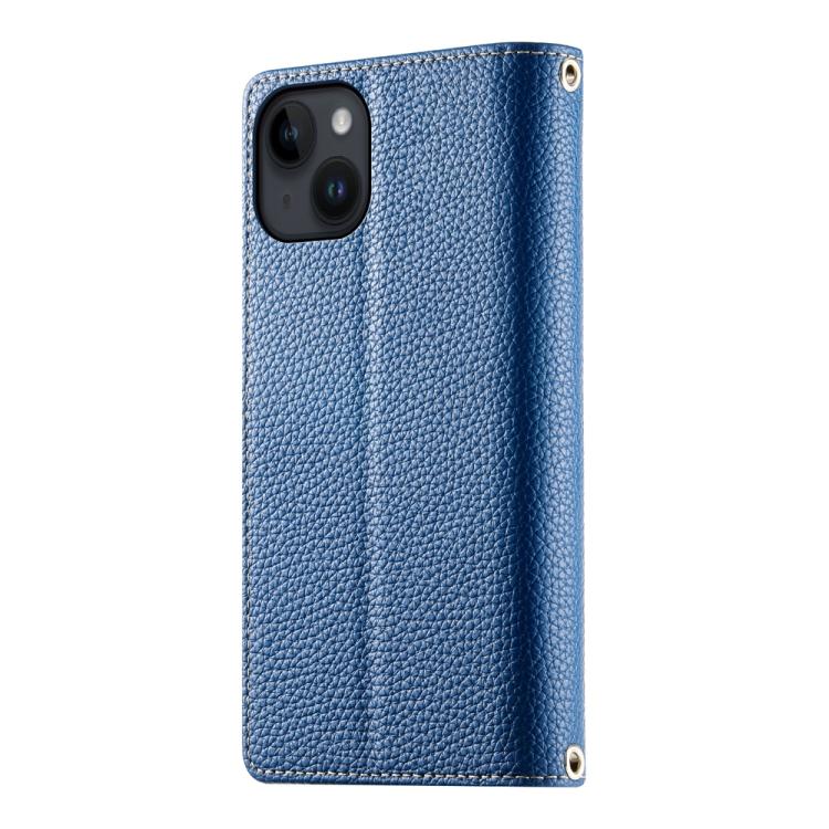 For iPhone 14 / 13 Stitching Multi-card Zipper Wallet Leather Phone Case with Short Strap