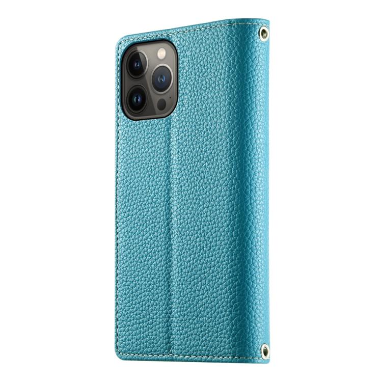 For iPhone 13 Pro Max Stitching Multi-card Zipper Wallet Leather Phone Case with Short Strap