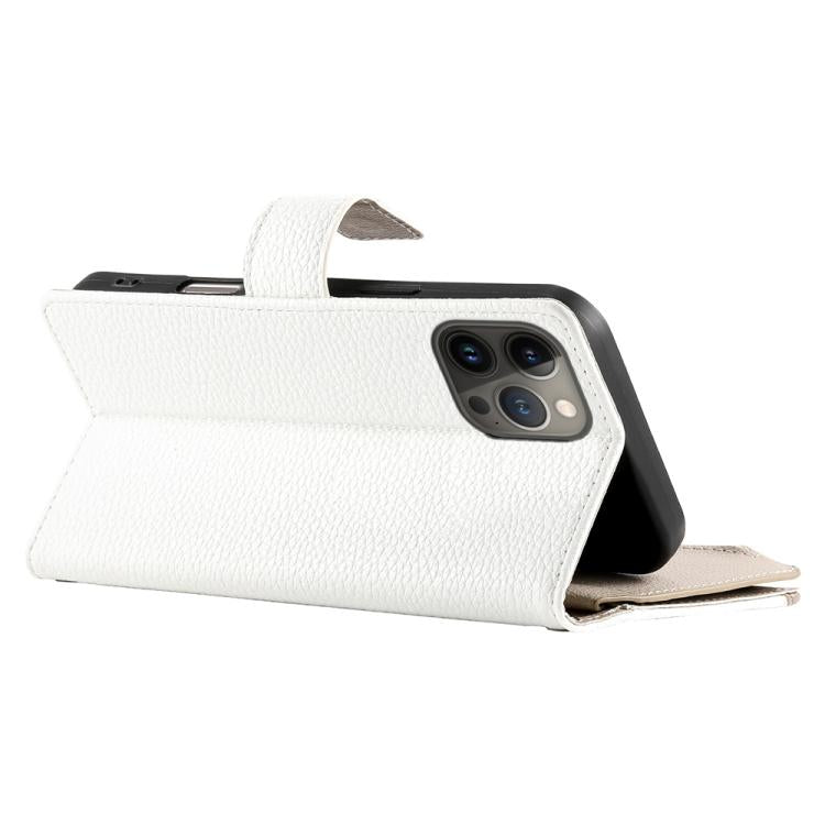 For iPhone 13 Pro Max Stitching Multi-card Zipper Wallet Leather Phone Case with Short Strap