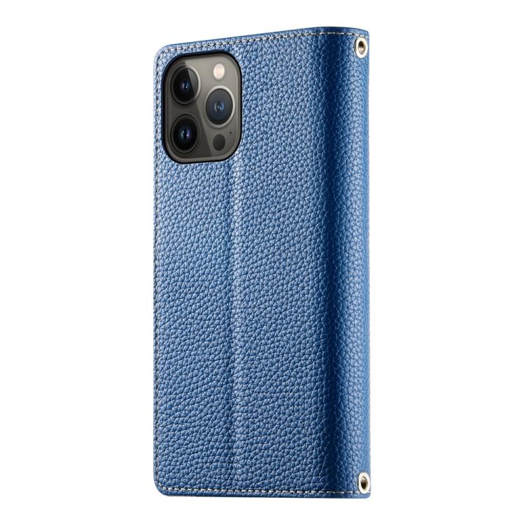 For iPhone 13 Pro Max Stitching Multi-card Zipper Wallet Leather Phone Case with Short Strap