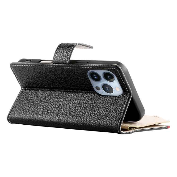 For iPhone 13 Pro Stitching Multi-card Zipper Wallet Leather Phone Case with Short Strap