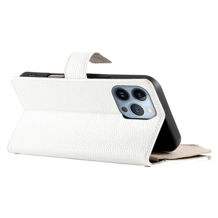For iPhone 13 Pro Stitching Multi-card Zipper Wallet Leather Phone Case with Short Strap