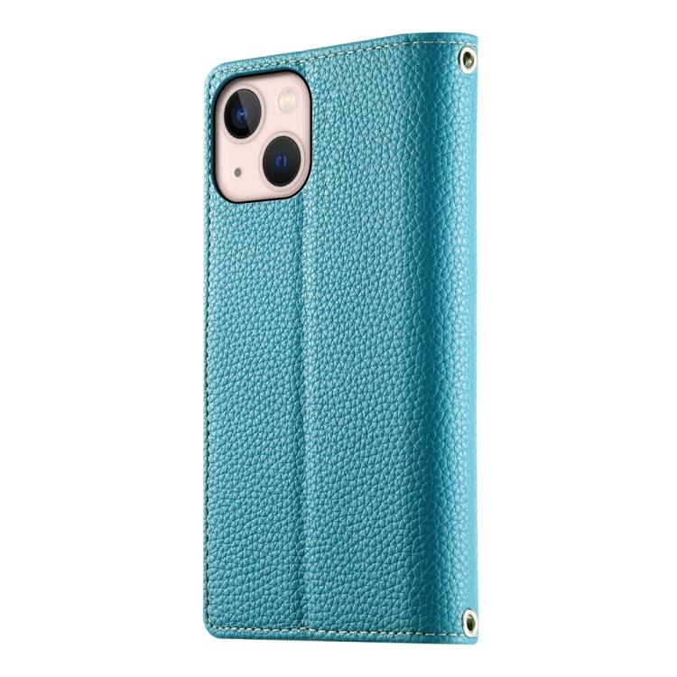 For iPhone 13 mini Stitching Multi-card Zipper Wallet Leather Phone Case with Short Strap