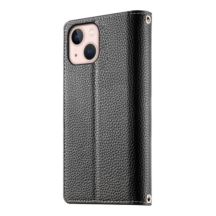 For iPhone 13 mini Stitching Multi-card Zipper Wallet Leather Phone Case with Short Strap