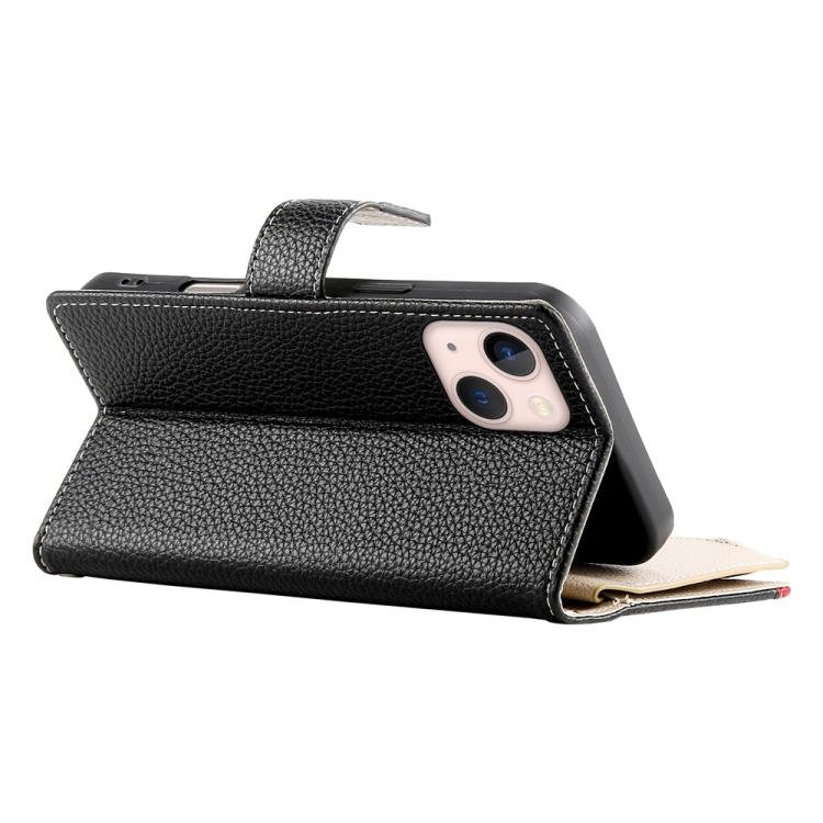 For iPhone 13 mini Stitching Multi-card Zipper Wallet Leather Phone Case with Short Strap