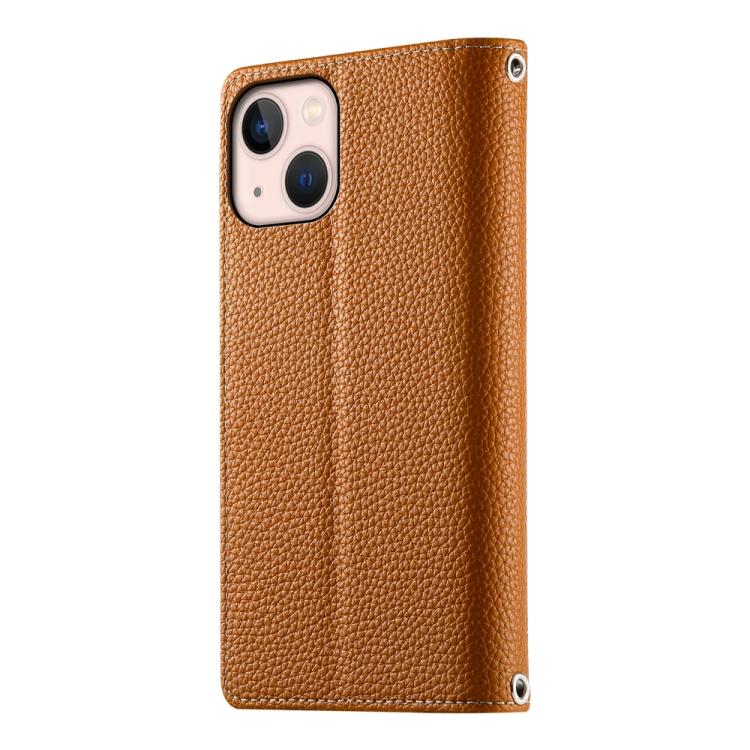 For iPhone 13 mini Stitching Multi-card Zipper Wallet Leather Phone Case with Short Strap