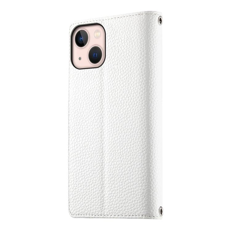 For iPhone 13 mini Stitching Multi-card Zipper Wallet Leather Phone Case with Short Strap