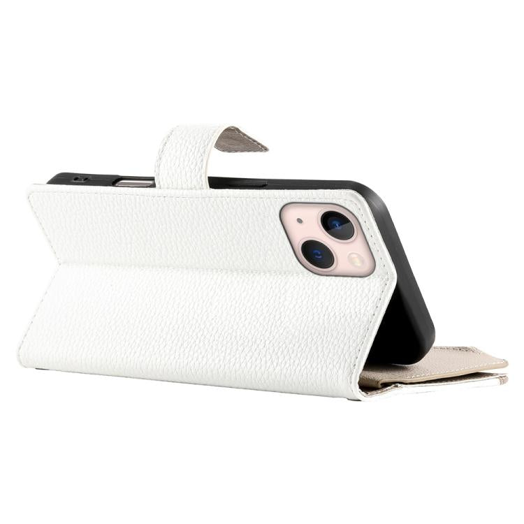 For iPhone 13 mini Stitching Multi-card Zipper Wallet Leather Phone Case with Short Strap