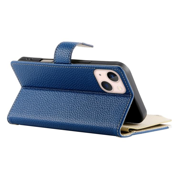 For iPhone 13 mini Stitching Multi-card Zipper Wallet Leather Phone Case with Short Strap