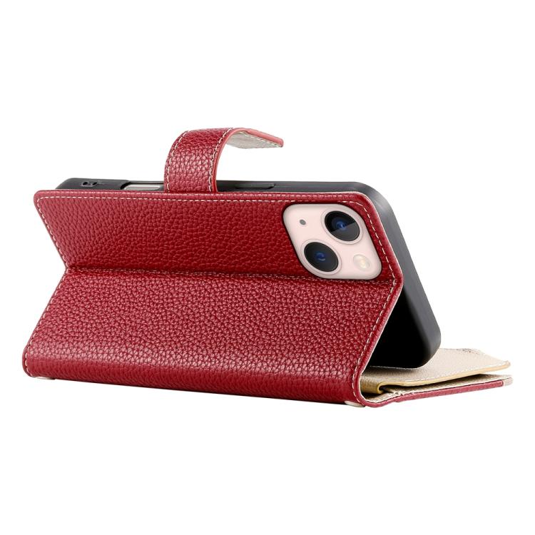 For iPhone 13 mini Stitching Multi-card Zipper Wallet Leather Phone Case with Short Strap