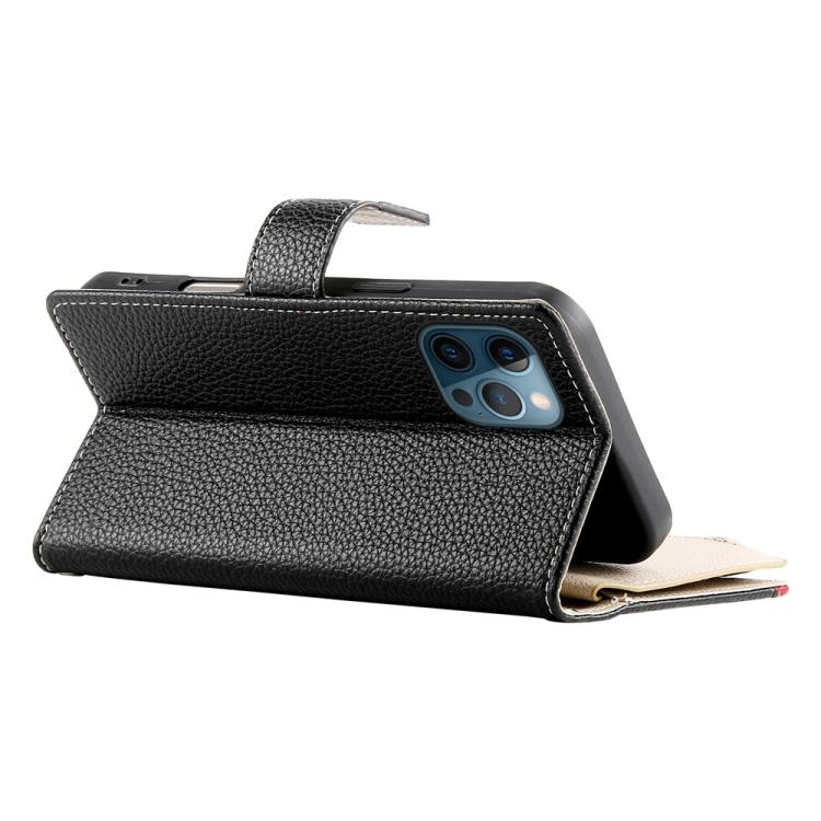For iPhone 12 Pro Max Stitching Multi-card Zipper Wallet Leather Phone Case with Short Strap