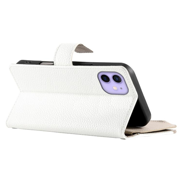 For iPhone 12 / 12 Pro Stitching Multi-card Zipper Wallet Leather Phone Case with Short Strap