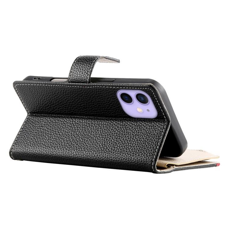 For iPhone 12 mini Stitching Multi-card Zipper Wallet Leather Phone Case with Short Strap