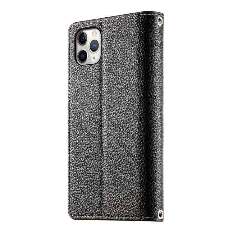 For iPhone 11 Pro Max Stitching Multi-card Zipper Wallet Leather Phone Case with Short Strap