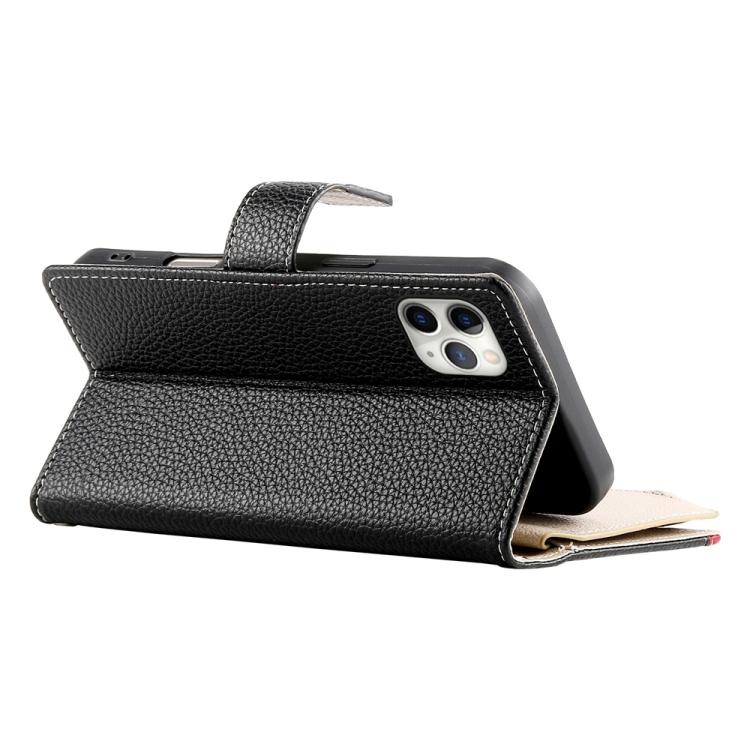 For iPhone 11 Pro Max Stitching Multi-card Zipper Wallet Leather Phone Case with Short Strap