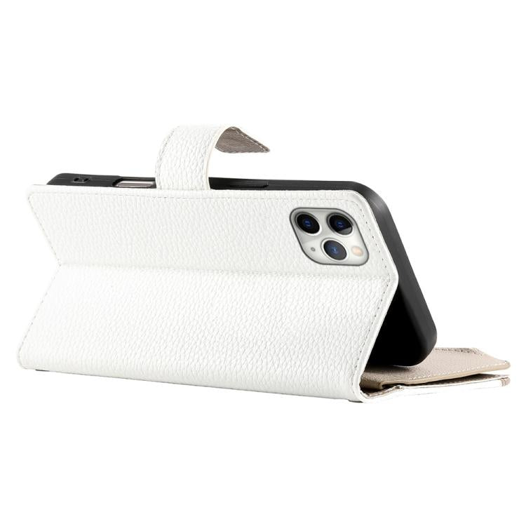 For iPhone 11 Pro Max Stitching Multi-card Zipper Wallet Leather Phone Case with Short Strap