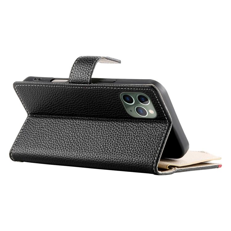 For iPhone 11 Pro Stitching Multi-card Zipper Wallet Leather Phone Case with Short Strap