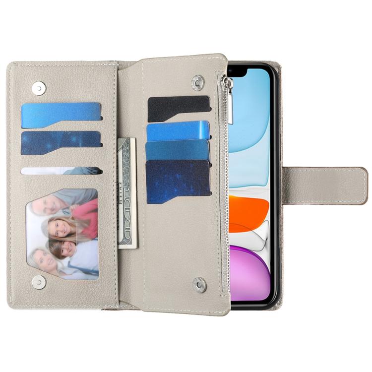 For iPhone 11 Pro Stitching Multi-card Zipper Wallet Leather Phone Case with Short Strap