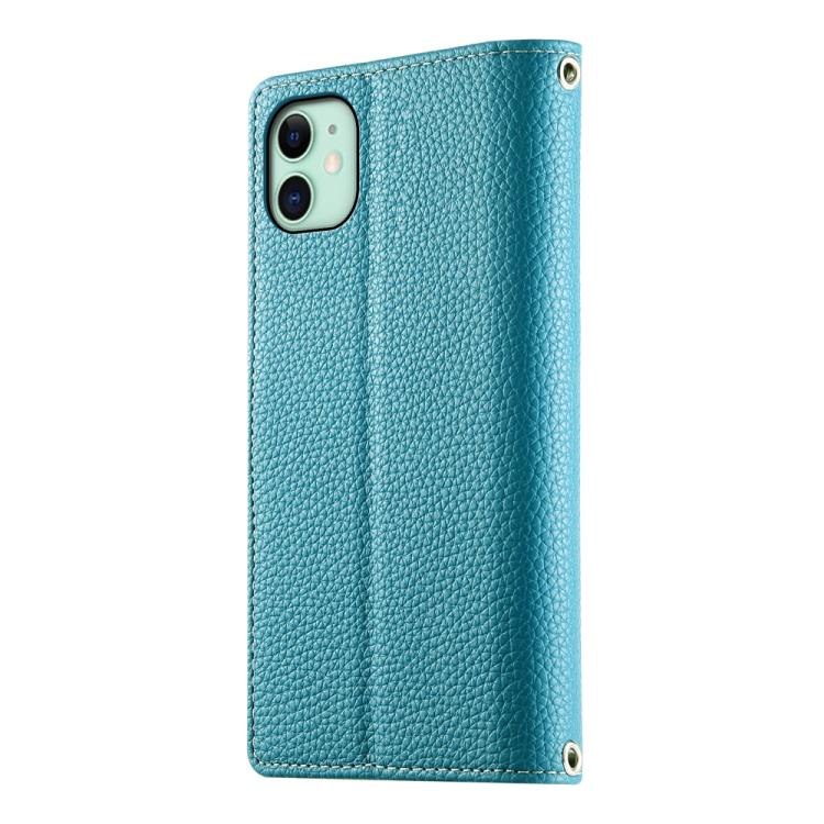 For iPhone 11 Stitching Multi-card Zipper Wallet Leather Phone Case with Short Strap