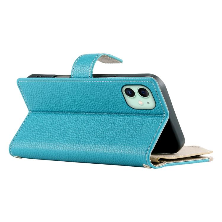 For iPhone 11 Stitching Multi-card Zipper Wallet Leather Phone Case with Short Strap