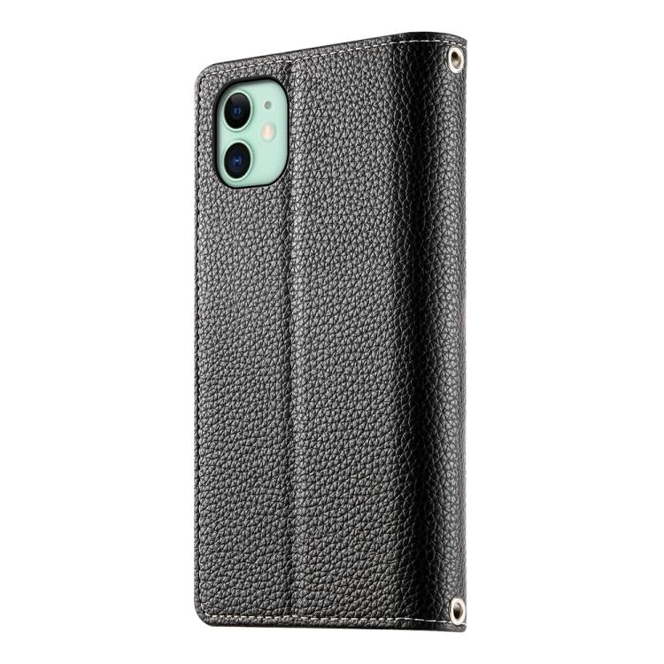 For iPhone 11 Stitching Multi-card Zipper Wallet Leather Phone Case with Short Strap