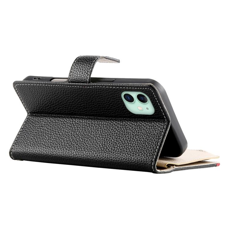 For iPhone 11 Stitching Multi-card Zipper Wallet Leather Phone Case with Short Strap