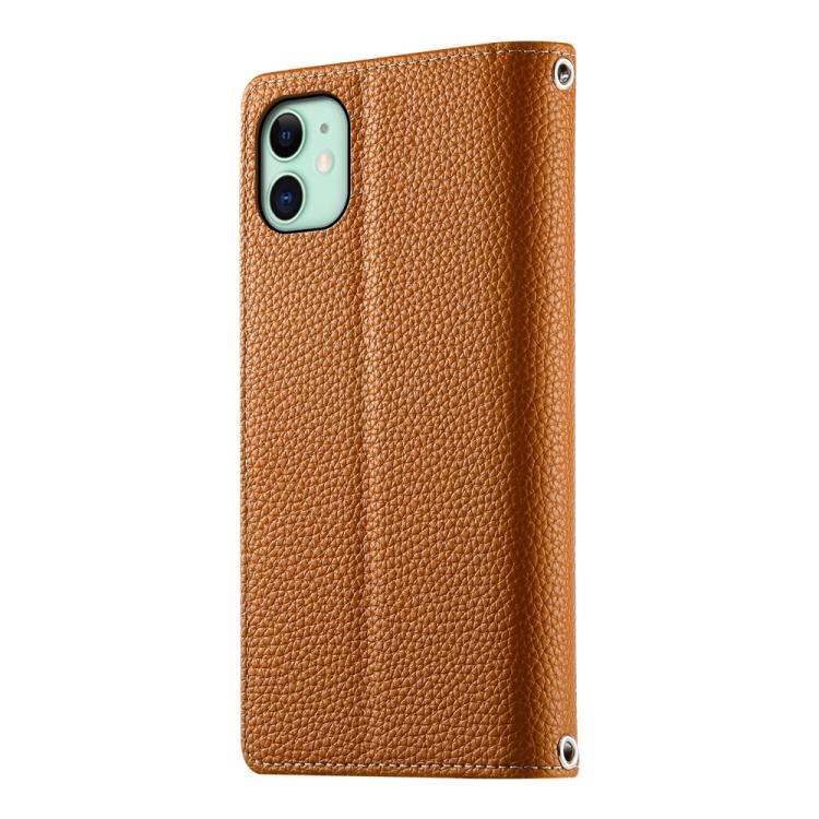 For iPhone 11 Stitching Multi-card Zipper Wallet Leather Phone Case with Short Strap