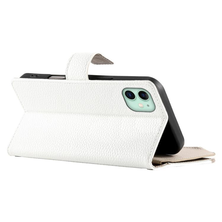 For iPhone 11 Stitching Multi-card Zipper Wallet Leather Phone Case with Short Strap