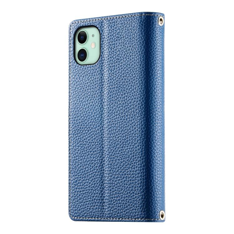 For iPhone 11 Stitching Multi-card Zipper Wallet Leather Phone Case with Short Strap
