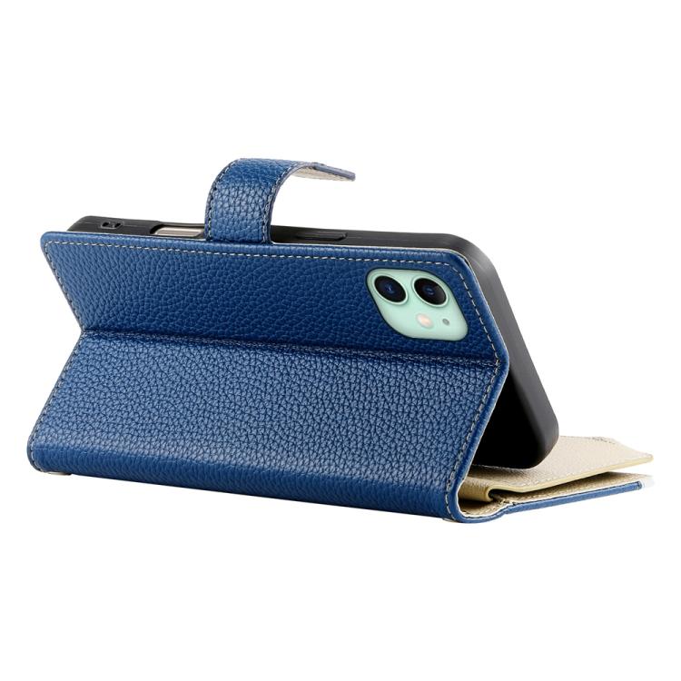 For iPhone 11 Stitching Multi-card Zipper Wallet Leather Phone Case with Short Strap