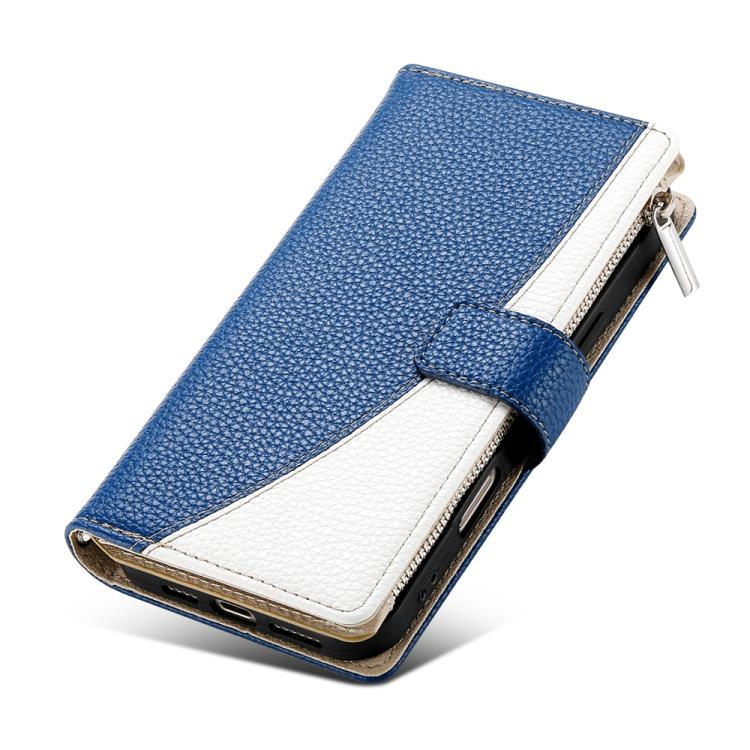 For iPhone 11 Stitching Multi-card Zipper Wallet Leather Phone Case with Short Strap