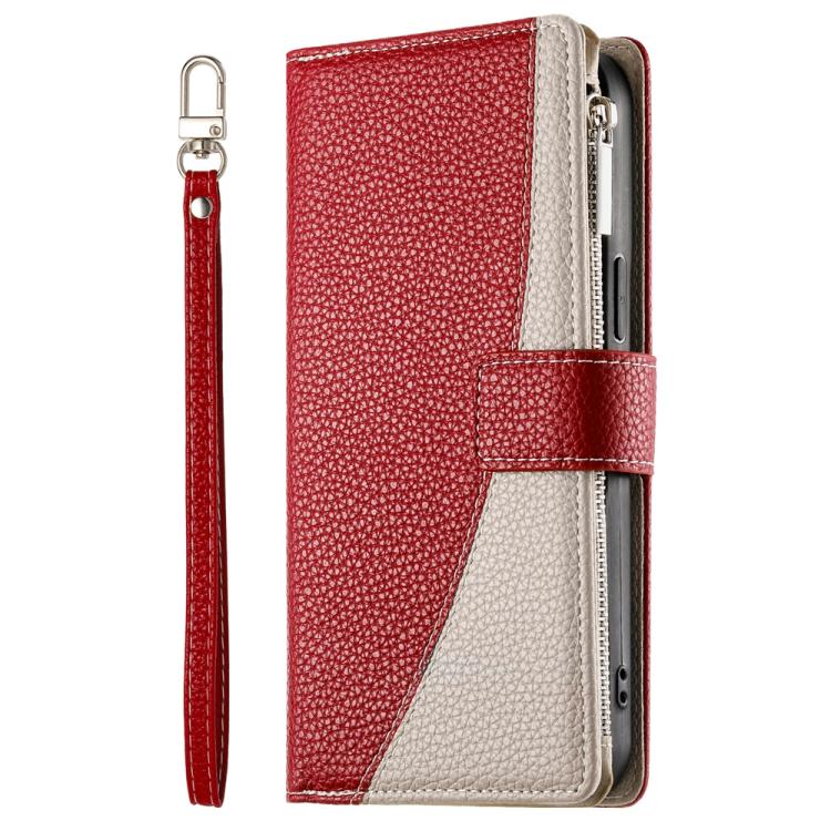 For iPhone SE 2022 / SE 2020 / 8 / 7 Stitching Multi-card Zipper Wallet Leather Phone Case with Short Strap