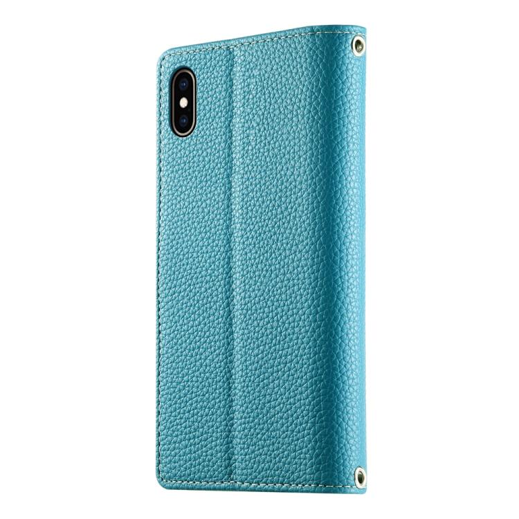 For iPhone XS Max Stitching Multi-card Zipper Wallet Leather Phone Case with Short Strap