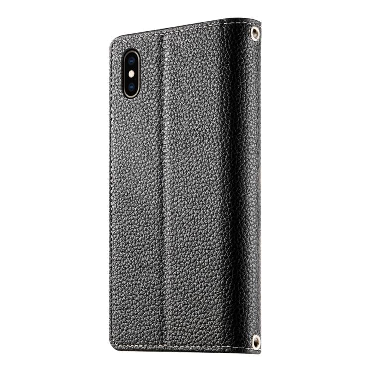 For iPhone XS Max Stitching Multi-card Zipper Wallet Leather Phone Case with Short Strap