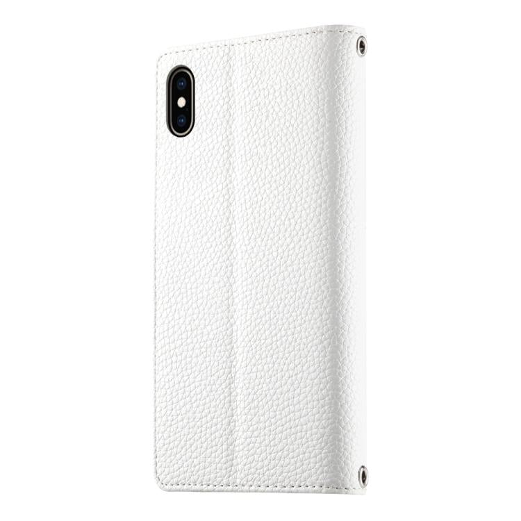For iPhone XS Max Stitching Multi-card Zipper Wallet Leather Phone Case with Short Strap