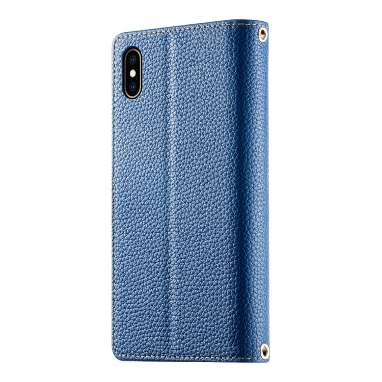 For iPhone XS Max Stitching Multi-card Zipper Wallet Leather Phone Case with Short Strap