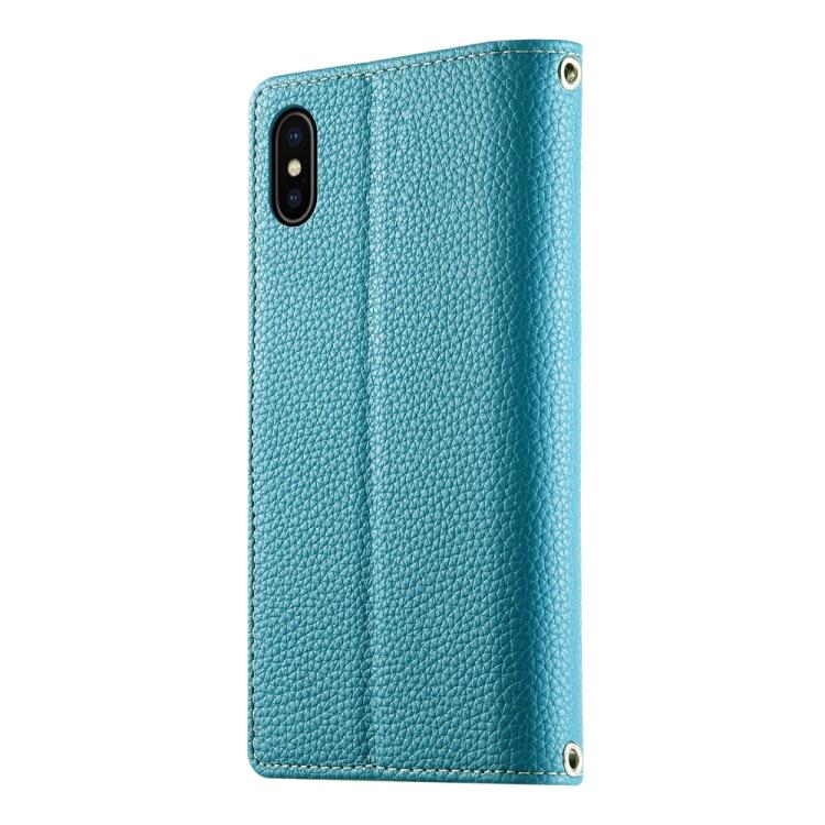 For iPhone X / XS Stitching Multi-card Zipper Wallet Leather Phone Case with Short Strap