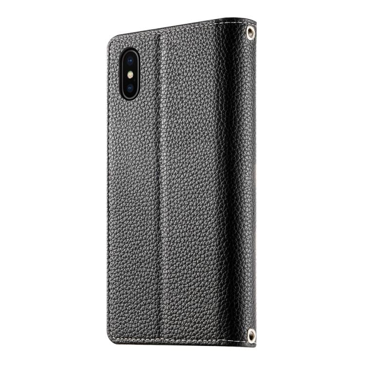 For iPhone X / XS Stitching Multi-card Zipper Wallet Leather Phone Case with Short Strap