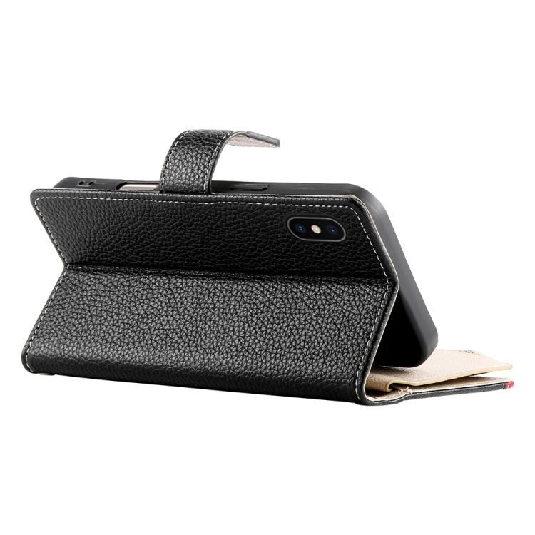 For iPhone X / XS Stitching Multi-card Zipper Wallet Leather Phone Case with Short Strap