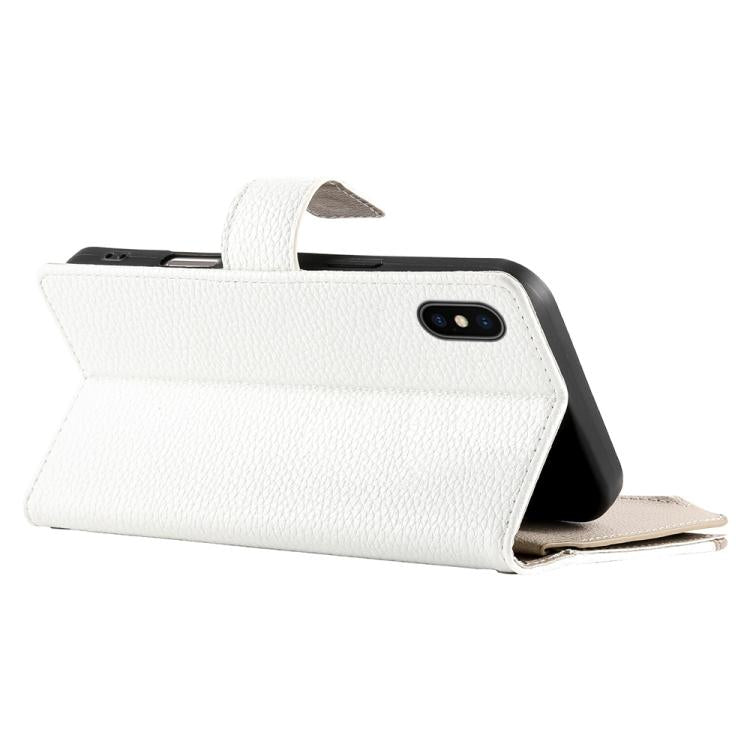 For iPhone X / XS Stitching Multi-card Zipper Wallet Leather Phone Case with Short Strap