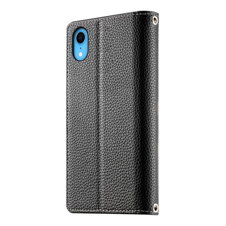 For iPhone XR Stitching Multi-card Zipper Wallet Leather Phone Case with Short Strap