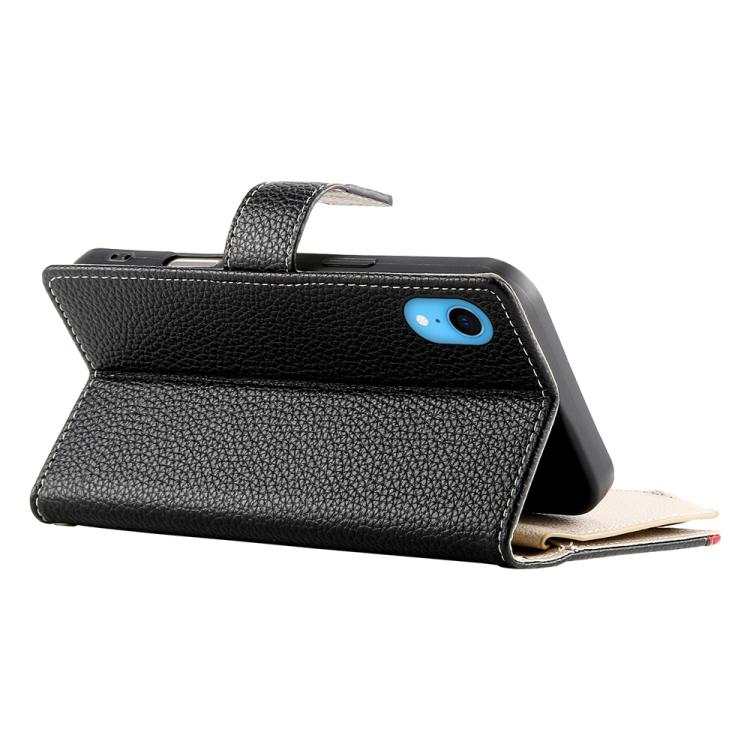 For iPhone XR Stitching Multi-card Zipper Wallet Leather Phone Case with Short Strap