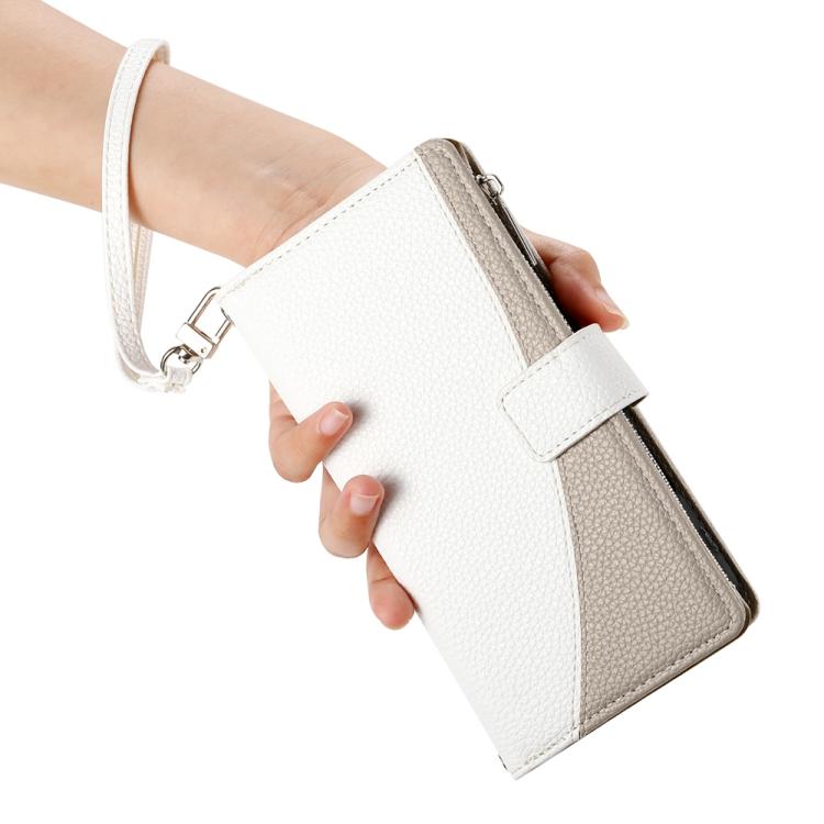 For iPhone XR Stitching Multi-card Zipper Wallet Leather Phone Case with Short Strap