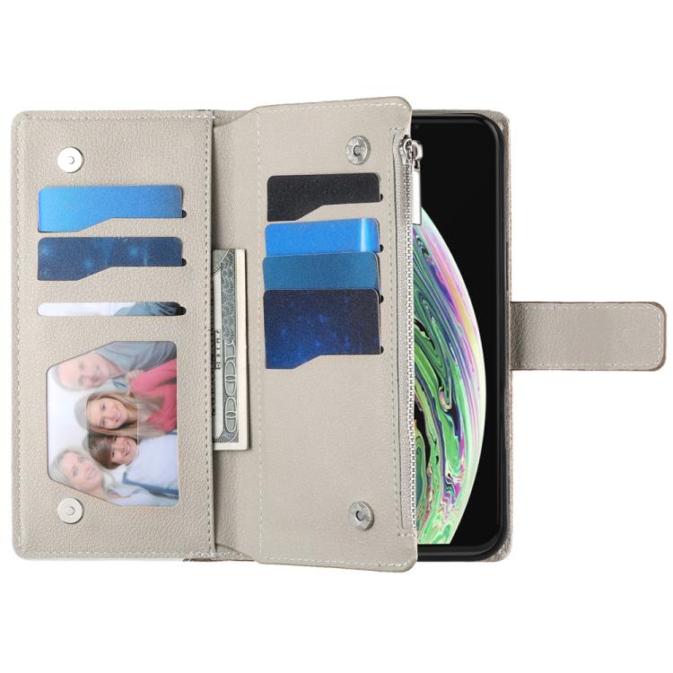 For iPhone XR Stitching Multi-card Zipper Wallet Leather Phone Case with Short Strap