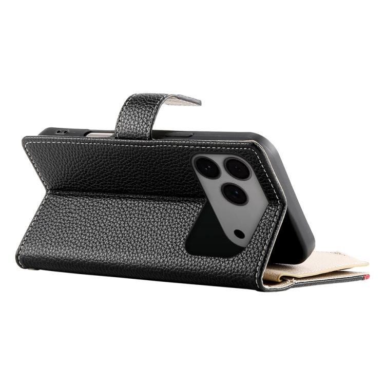 For iPhone 17 Pro Max Stitching Multi-card Zipper Wallet Leather Phone Case with Short Strap